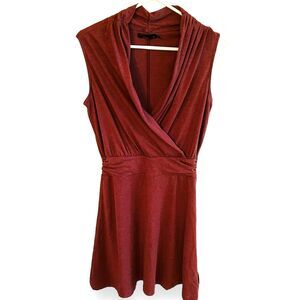 PRANA Corissa Sleeveless Dress Faux Wrap V Neck Shirred Vino Purple Red - Size S